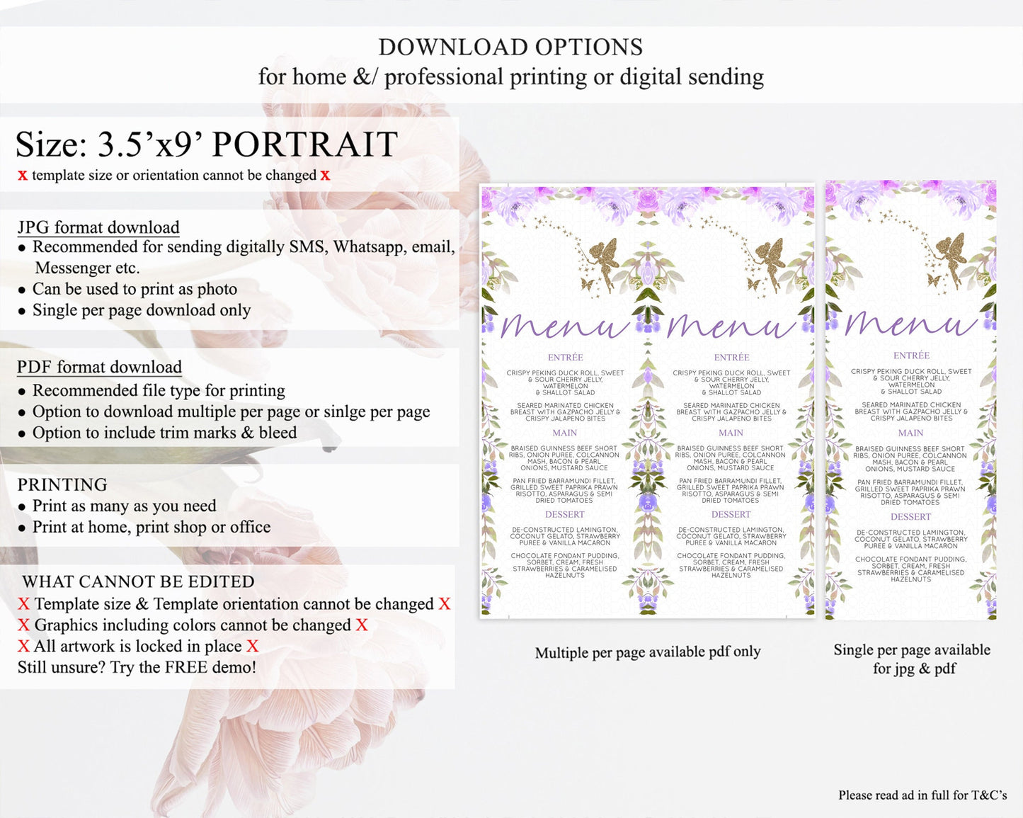 Fairy Menu Fairy Menu Template Enchanted Garden Pastel Floral Butterfly Table Décor Fairy Secret Garden Dinner Dessert Food Menu D10910