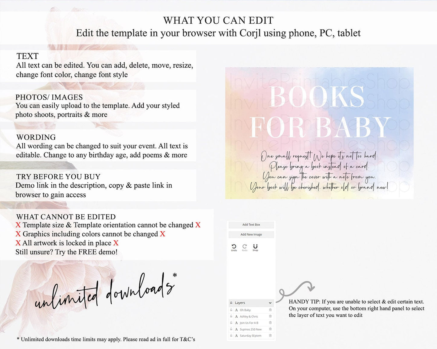 Pastel Books For Baby Card Pastel Rainbow Book Insert Colorful Ombre Watercolor Book Card Confetti Glitter Baby Book Poem Request D10373