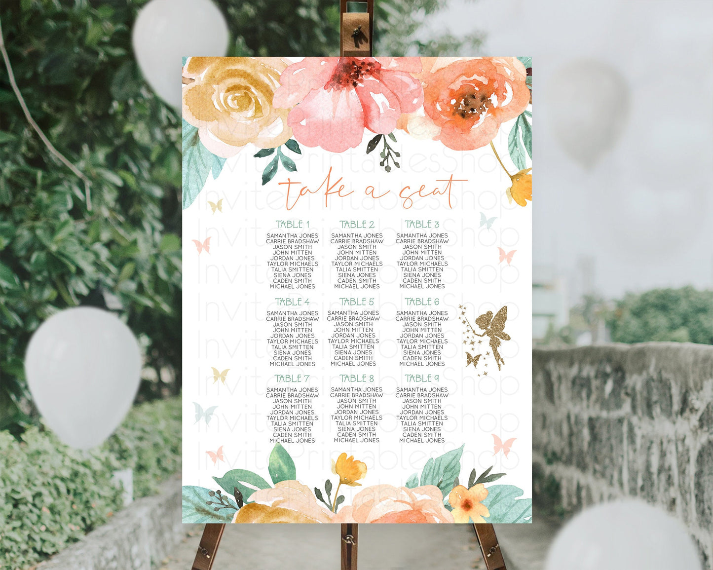 Fairy Seating Chart Pastel Fairy Seating Chart Fairy Tea Party Fairy Garden Seating Sign Enchanted Garden Floral Butterfly Décor D10346