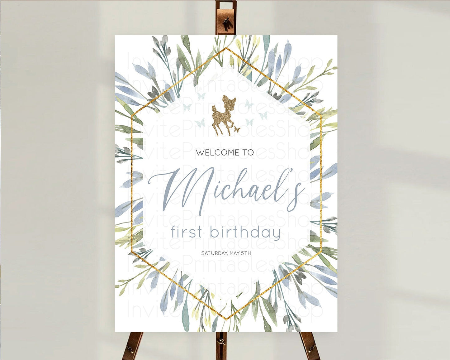 Fawn Welcome Sign Deer Welcome Board Floral Deer Welcome Poster Enchanted Forest Butterfly Pastel Floral First Birthday Welcome Sign D10534