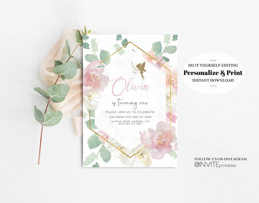 Editable Fairy Birthday Invitation Enchanted Secret Garden Fairytale Waterco