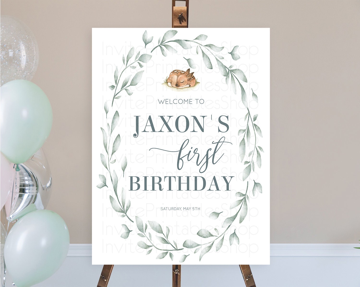 Editable Fawn Welcome Sign Deer Welcome Board Floral Deer Welcome Poster Enc