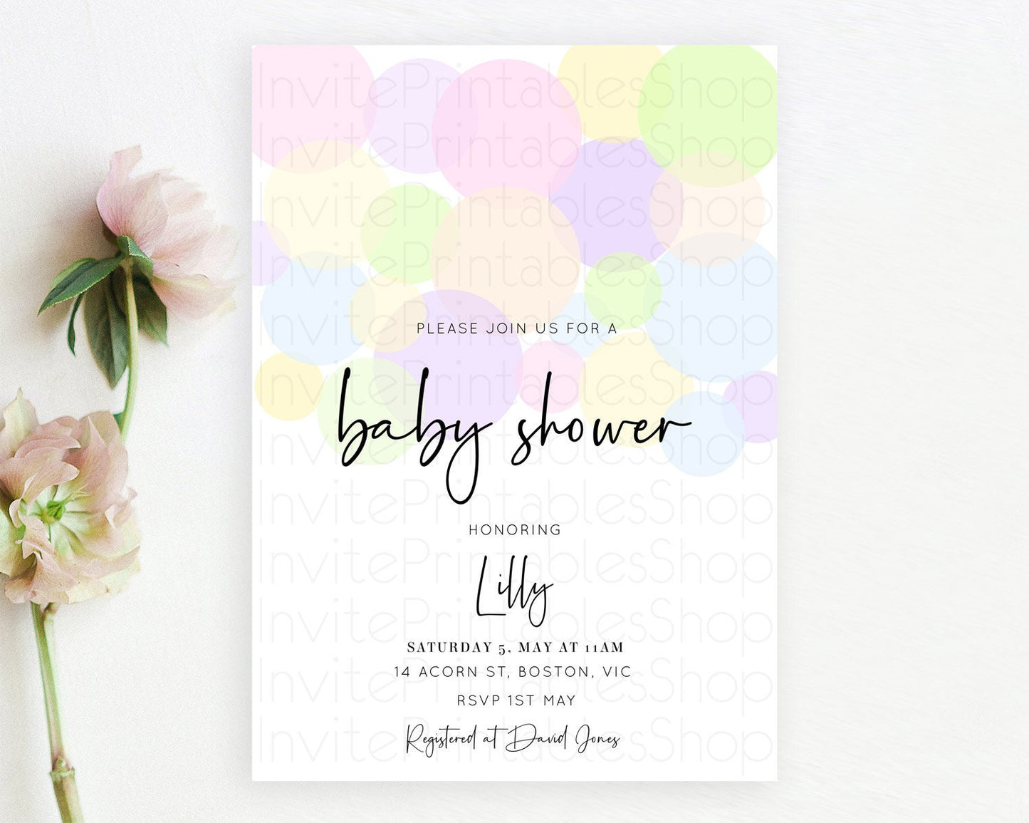 Pastel Rainbow Baby Shower Invitation Pastel Confetti Invitation Sprinkles Bubbles Invitation Colorful Rainbow Confetti Theme D10229