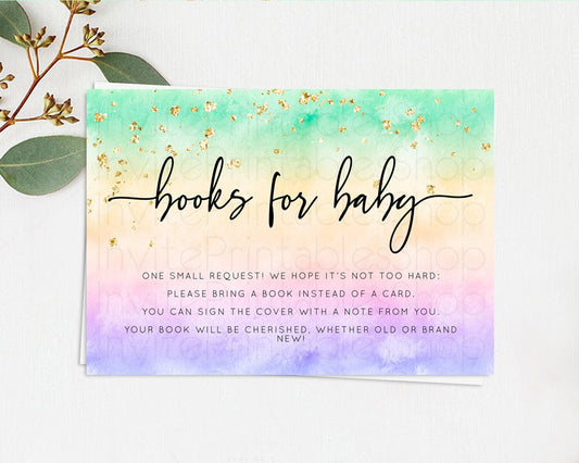 Pastel Books For Baby Card Pastel Rainbow Book Insert Colorful Ombre Watercolor Book Card Confetti Glitter Baby Book Poem Request D10485