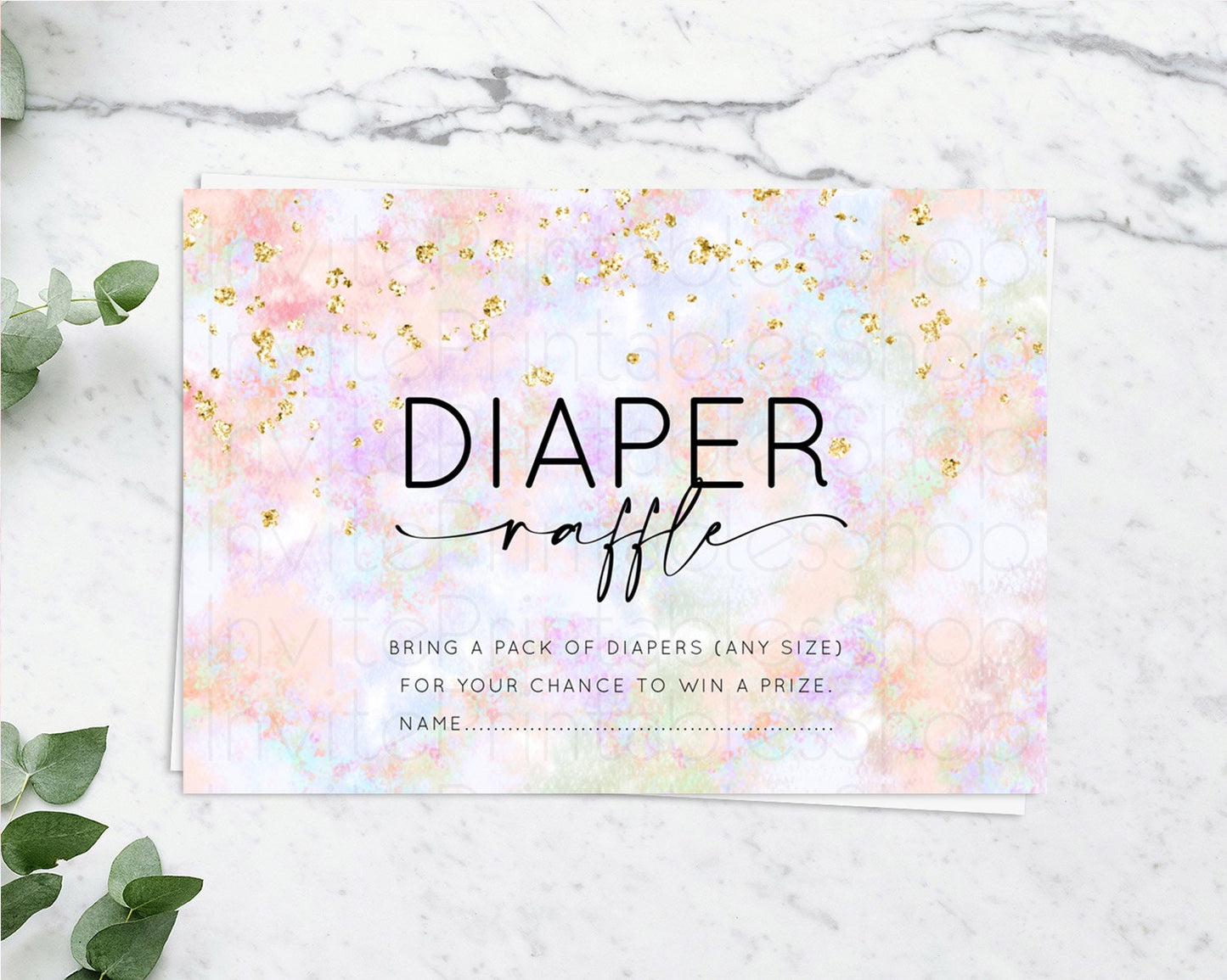 Pastel Diaper Raffle Card Pastel Rainbow Diaper Raffle Insert Colorful Ombre Watercolor Diaper Ticket Confetti Glitter Raffle Game D10649