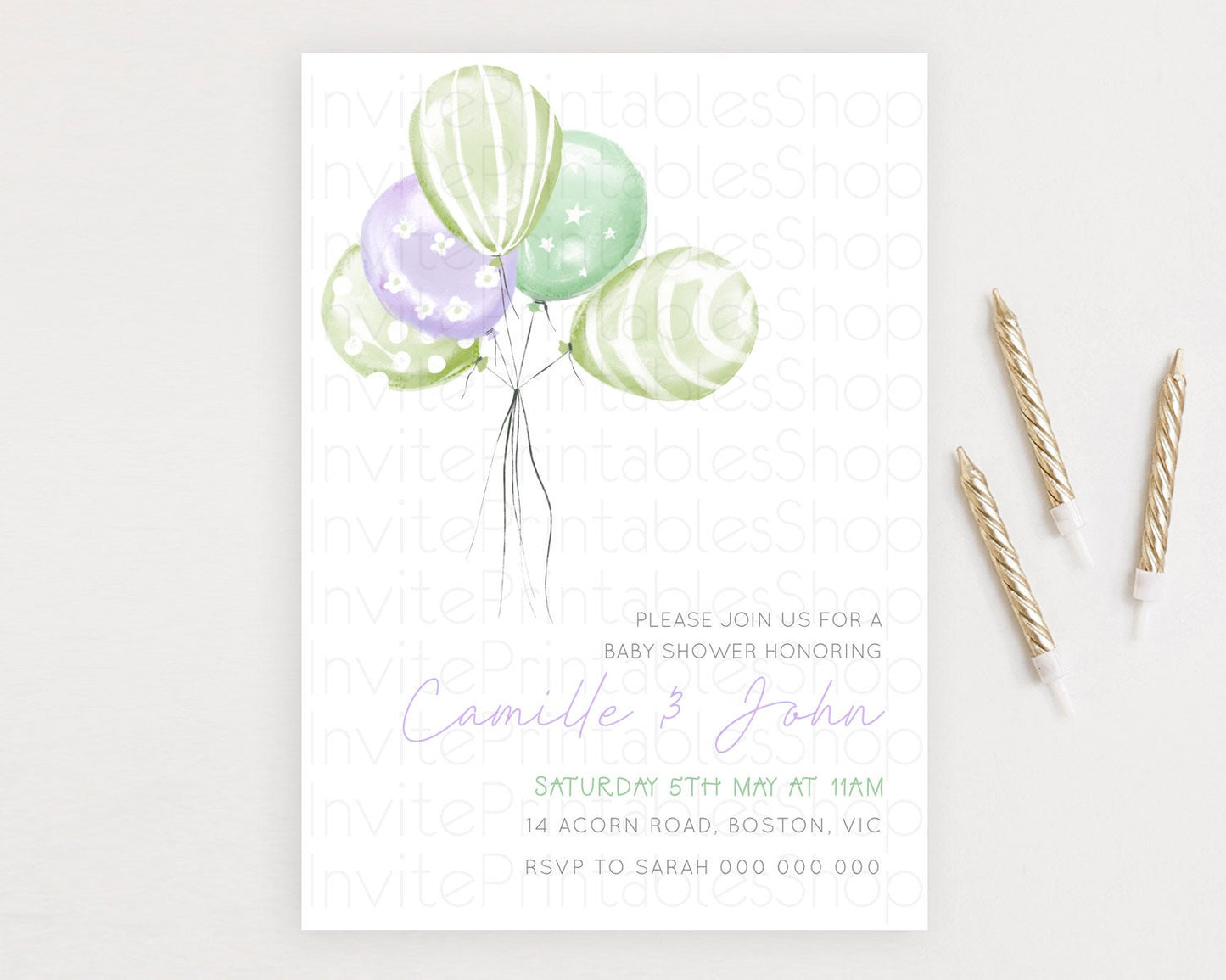 Pastel Green and Purple Balloon Baby Shower Invitation Pastel Balloon Invitation Pastel Green and Purple Balloon Baby Shower Theme d22998
