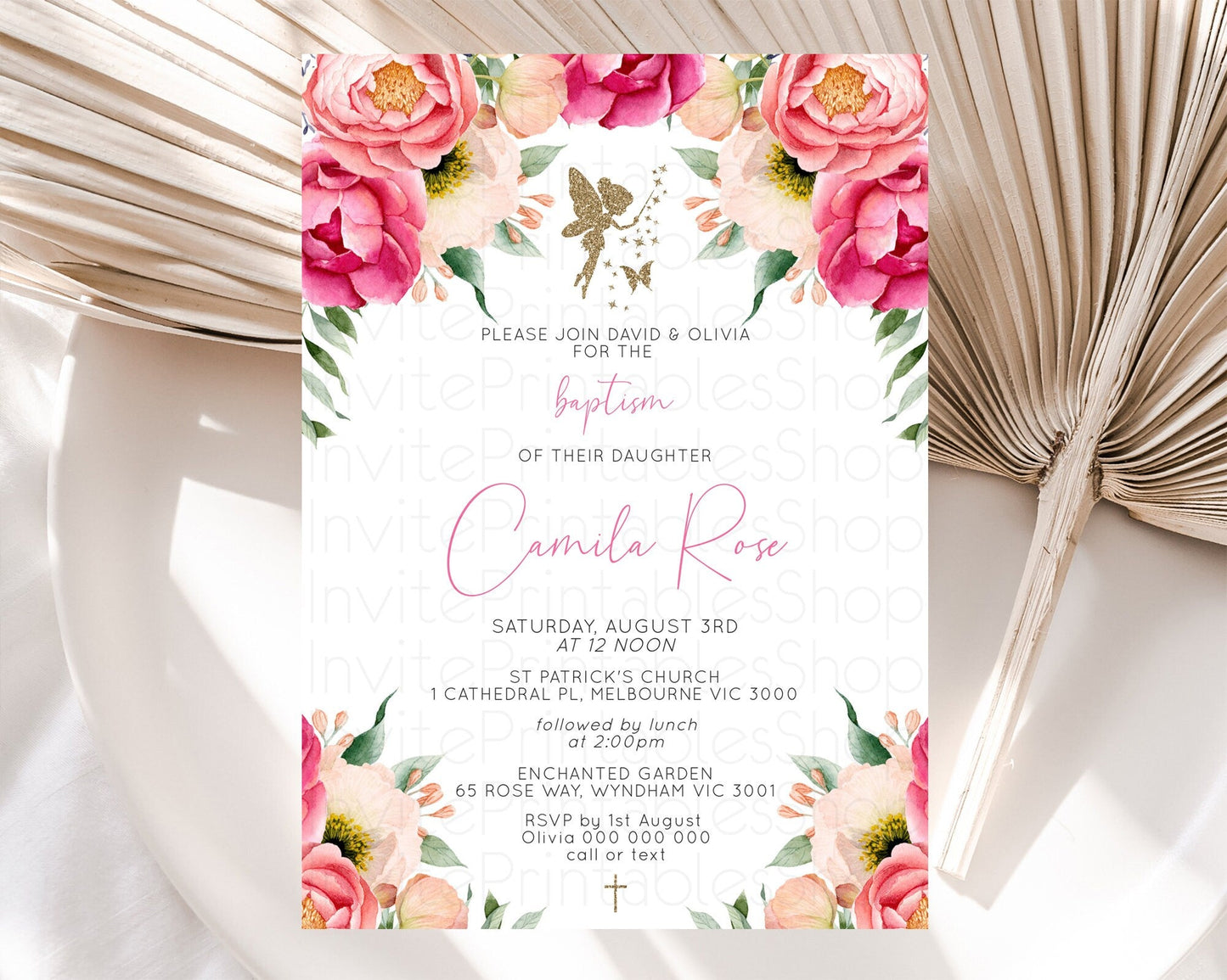Fairy Baptism Invitation Fairy Baptism 1st Birthday Invitation Enchanted Secret Garden Christening Invite Pastel Floral Butterfly D10883