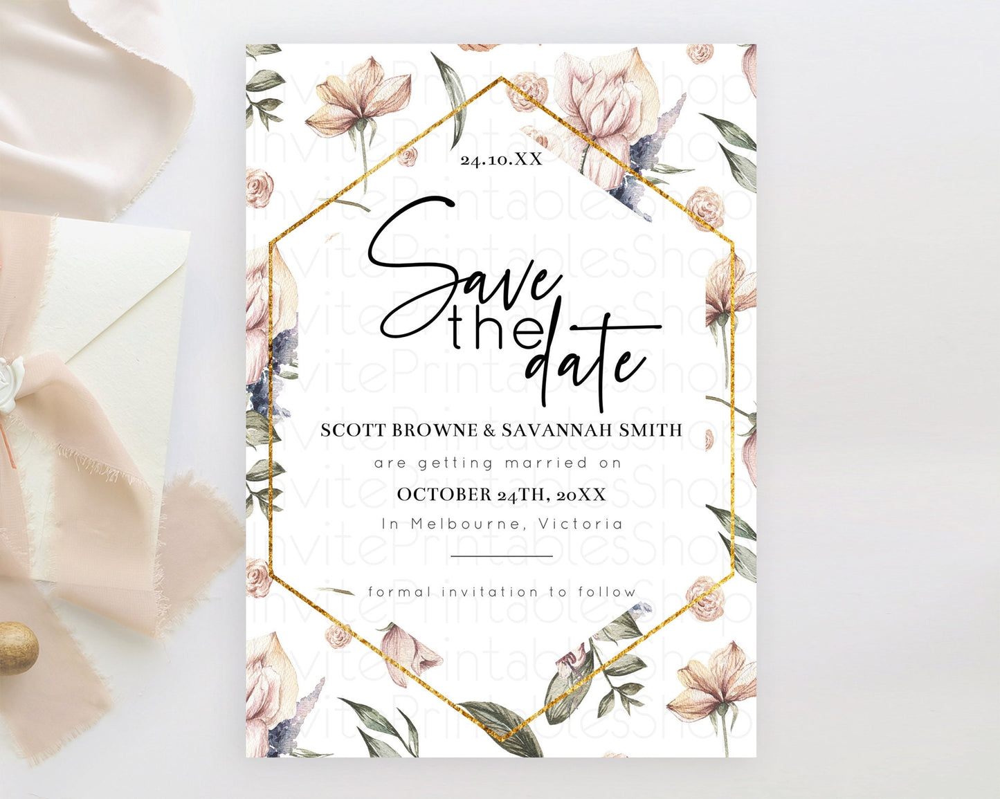 Wildflower Save The Date Template Secret Garden Save The Date Pastel Floral Garden Party Boho Flowers Birthday Baby Shower Wedding D10504