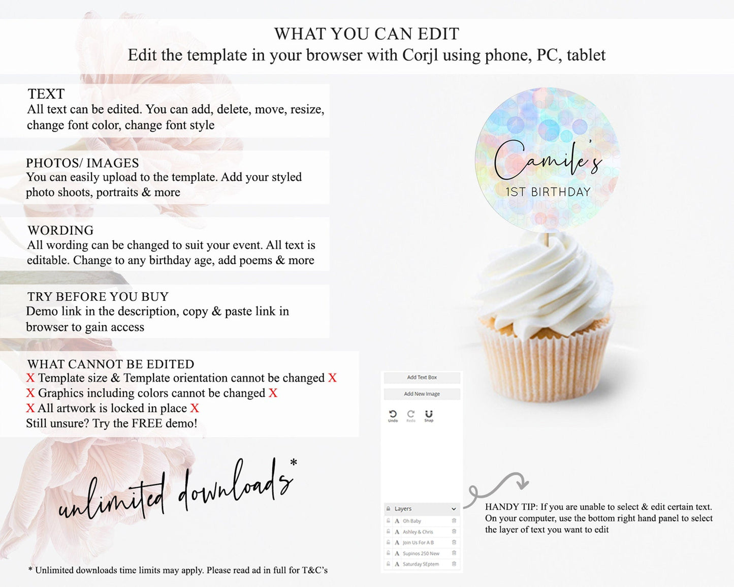 Pastel Cupcake Toppers Pastel Confetti Cupcake Topper Bubbles Sprinkles Colorful Rainbow Confetti Cupcake First Birthday Party Decor D10445