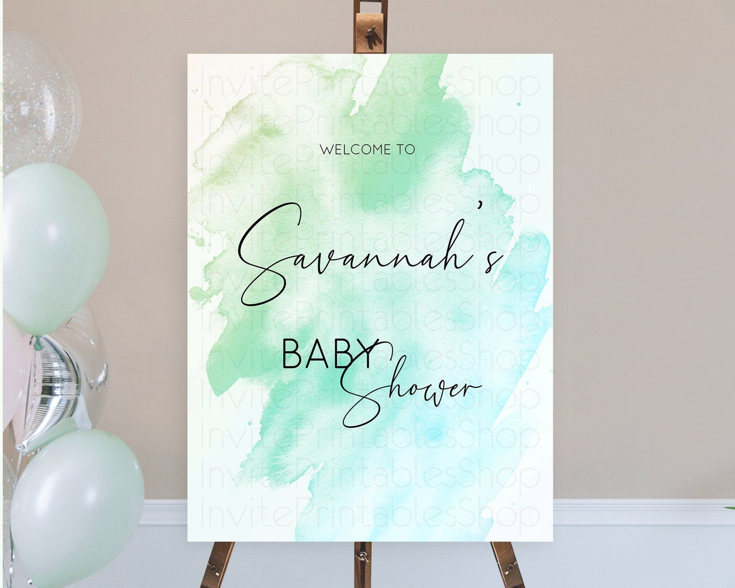 Green Baby Shower Welcome Sign Green Watercolor Welcome Board Pastel Green Party Decor Splash Welcome Poster Green Welcome Board D10166