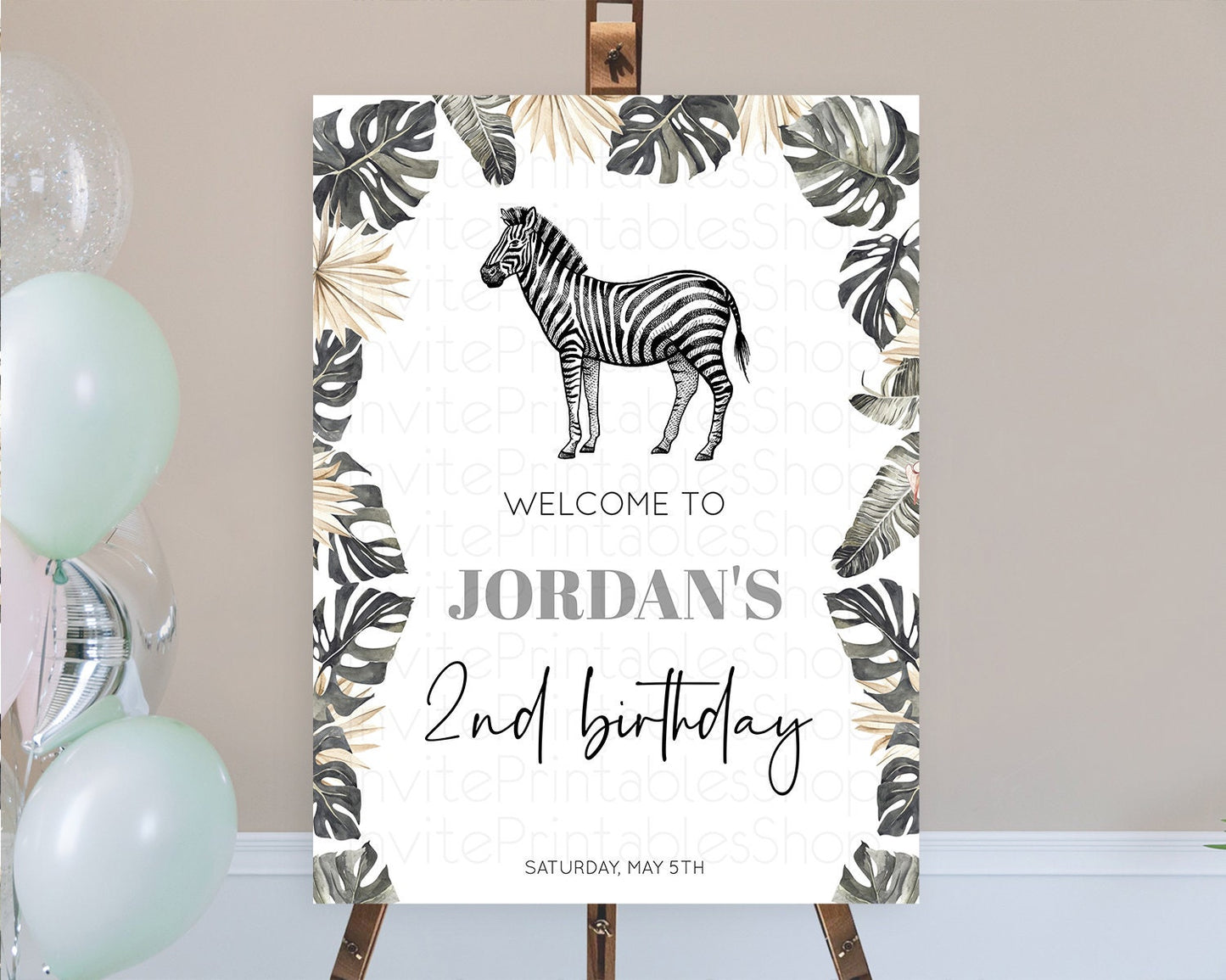 Zebra Welcome Sign Zebra Welcome Board Zebra Welcome Poster Safari Décor Dried Palm Fern Zoo Party Zebra First Birthday Welcome Sign D10824