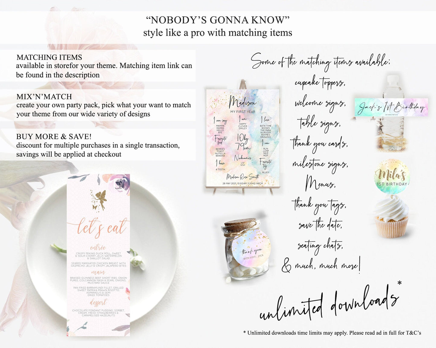 Fairy Menu Fairy Menu Template Enchanted Garden Pastel Floral Butterfly Table Decor Fairy Secret Garden Dinner Dessert Food Menu D10197