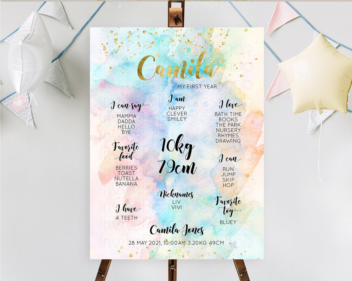 Editable Pastel First Birthday Milestone Board Pastel Rainbow Milestone Post