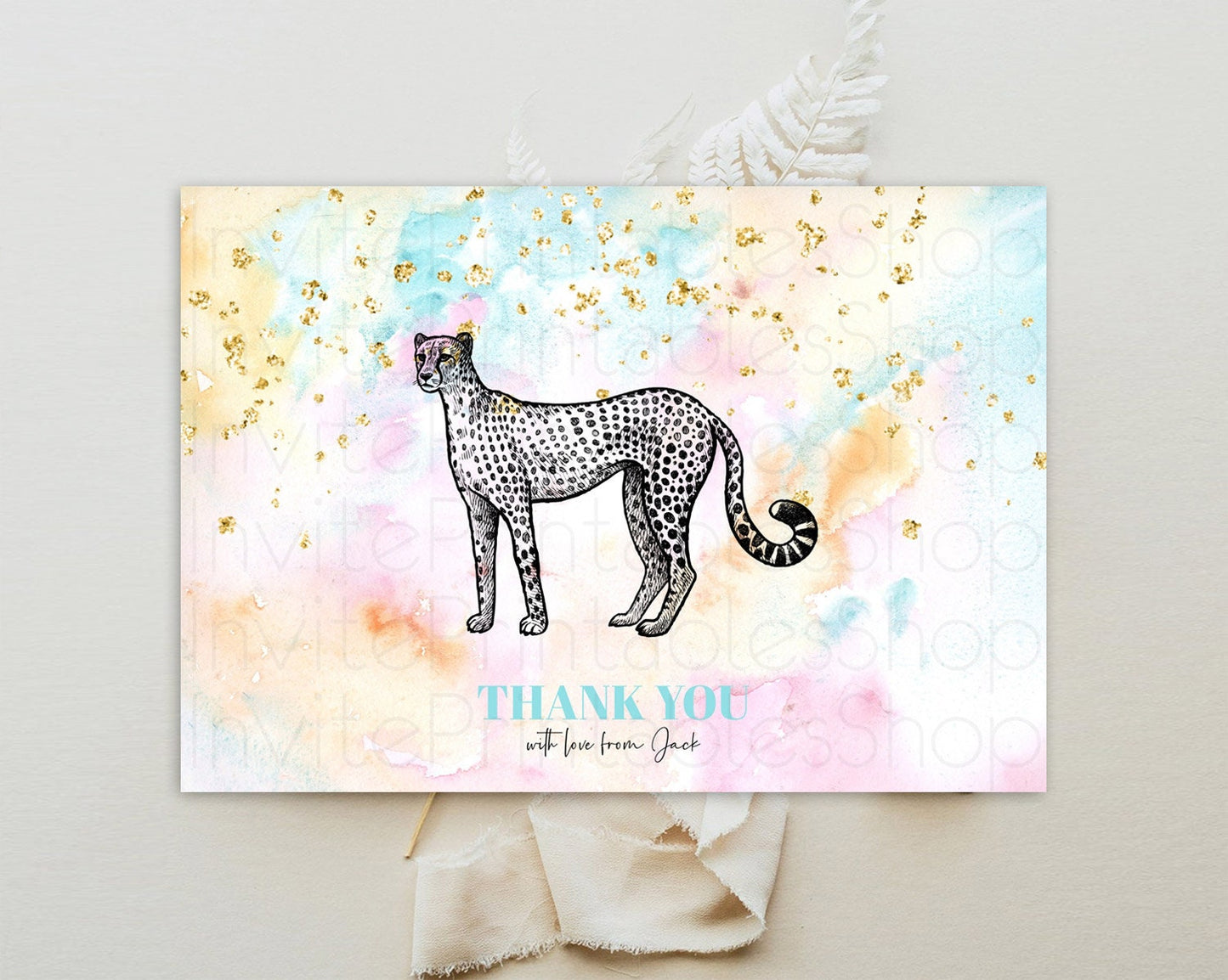 Pastel Cheetah Thank You Rainbow Cheetah Thank You Card Colorful Rainbow Birthday Thank You Pastel Teacher Thank You Card Template D10289