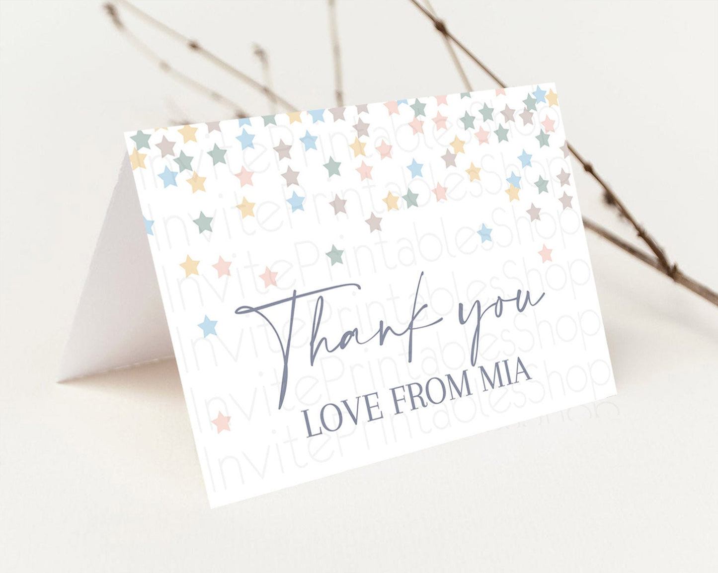 Star Thank You Card Pastel Stars Thank You Shooting Star Rainbow Colorful Confetti Twinkle Little Star Birthday Teacher Thank You D10795