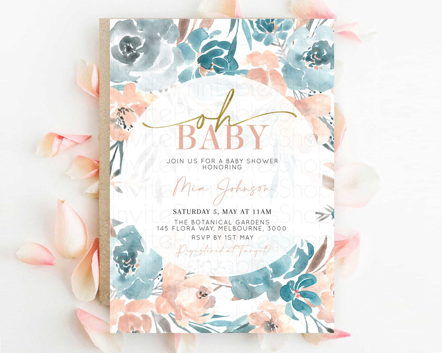 Wildflower Baby Shower Invitation Secret Garden Baby Shower Invitation Pastel Flowers Invite Enchanted Garden Shower Floral Theme D10190