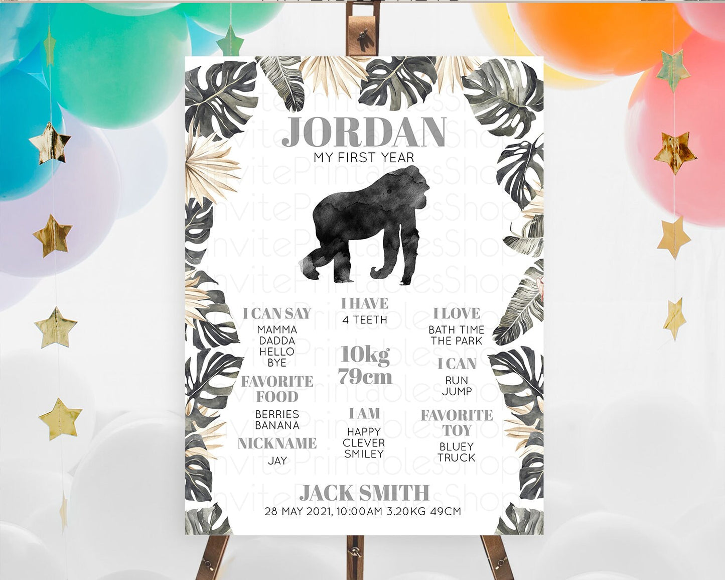 Gorilla First Birthday Milestone Board Gorilla Milestone Poster Gorilla Decor Safari Adventure Gorilla First Birthday Welcome Sign D10804