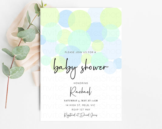 Editable Pastel Baby Shower Invitation Colorful Rainbow Bubbles Confetti Spr