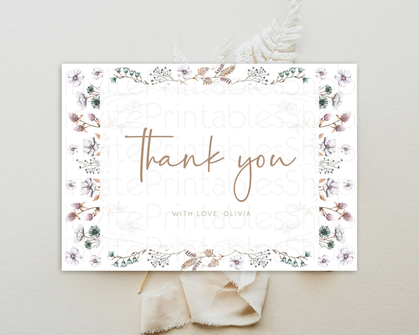 Secret Garden Thank You Wildflower Thank You Card Pastel Flower Garden Birthday Thank You Card Boho Floral Teacher Thank You Card D10604