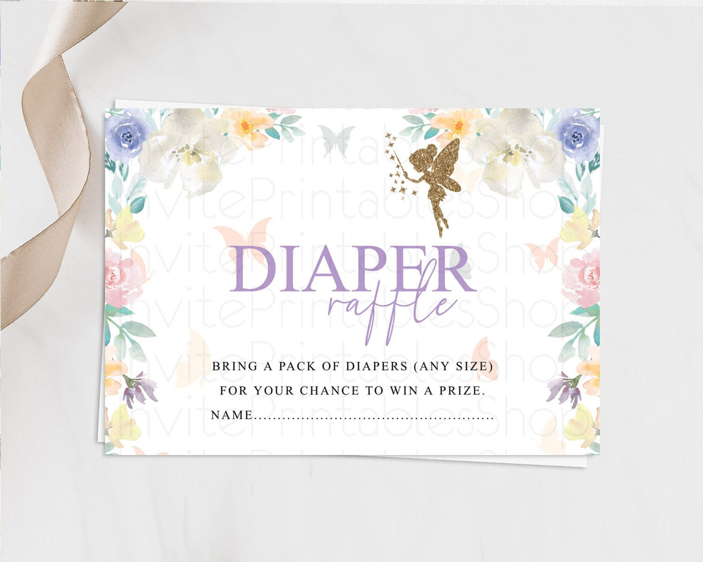 Fairy Diaper Raffle Card Fairy Diaper Insert Enchanted Garden Fairy Diaper Ticket Pastel Floral Butterfly Secret Garden Raffle Game D10761