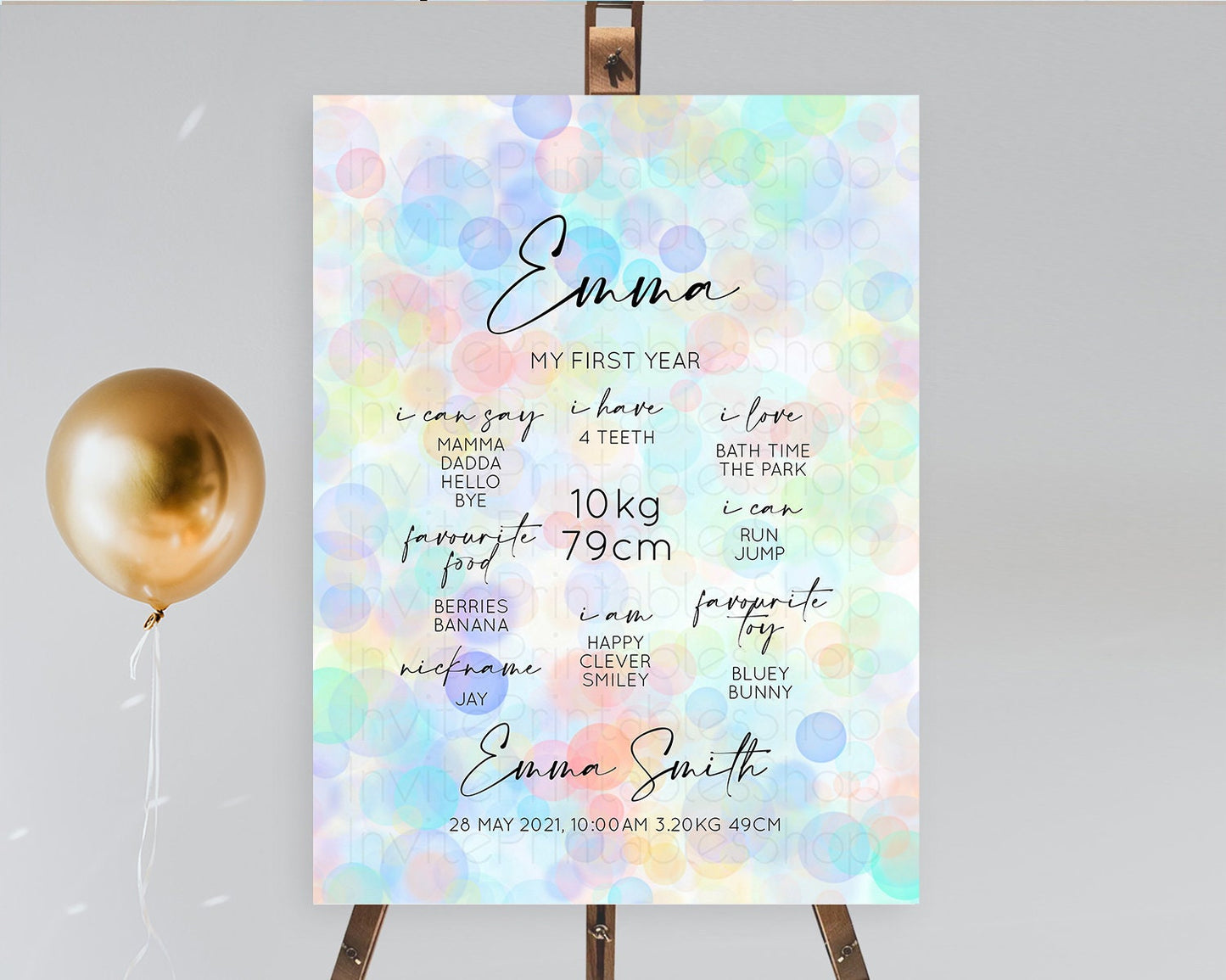 Pastel First Birthday Milestone Board Bubble Bath Milestone Poster Pastel Bubbles Colorful Confetti First Birthday Milestone Welcome D10446