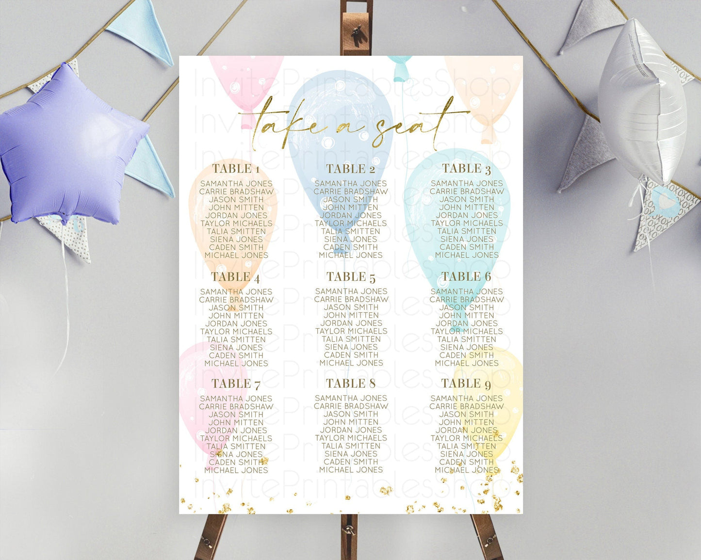 Balloon Seating Chart Pastel Seating Chart Pastel Balloon Seating Sign Colorful Pastel Rainbow Balloon Seating Board Balloon Decor D10182