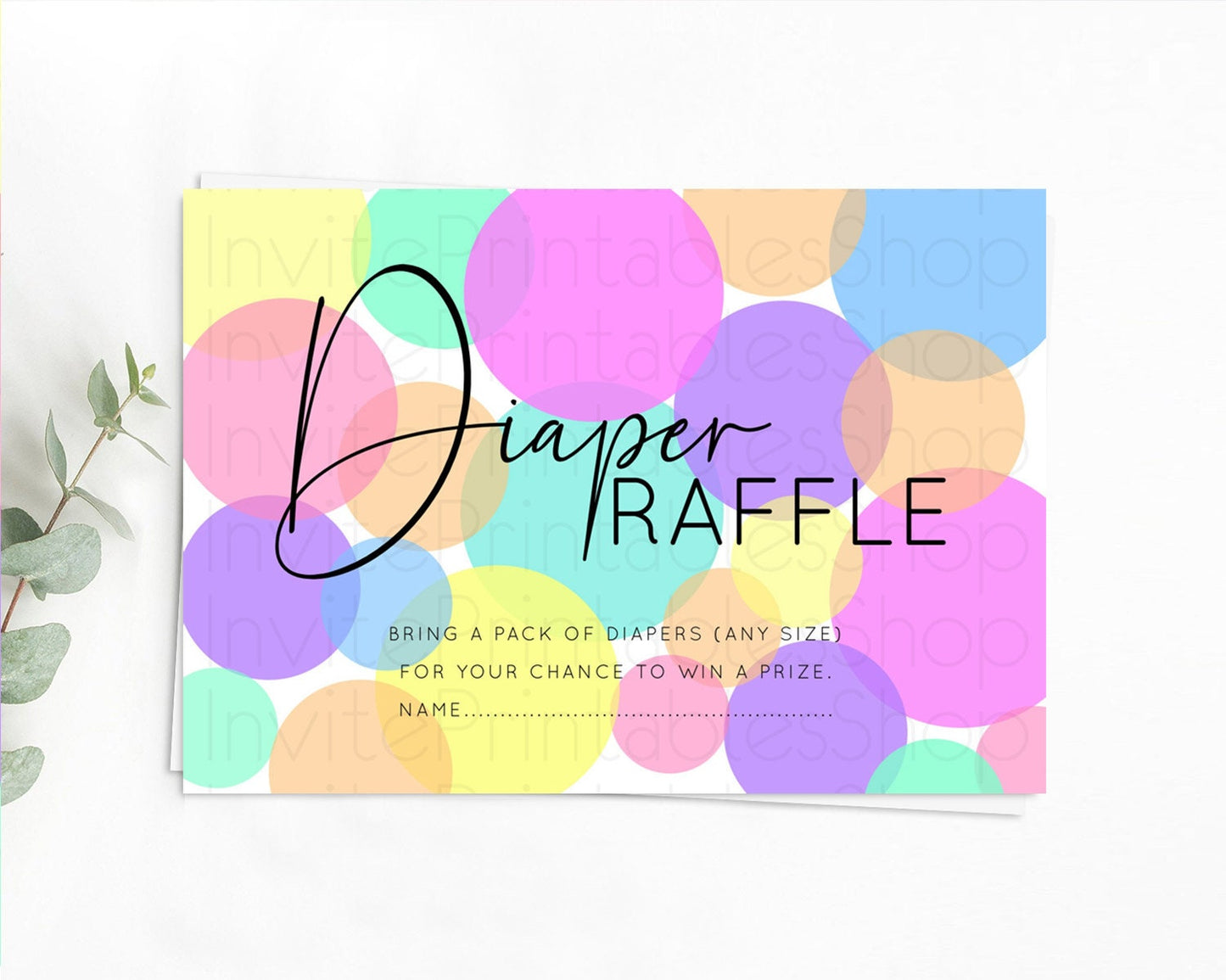 Rainbow Diaper Raffle Card Pastel Sprinkles Diaper Raffle Insert Rainbow Confetti Diaper Ticket Colorful Bubbles Pastel Raffle Game D10888