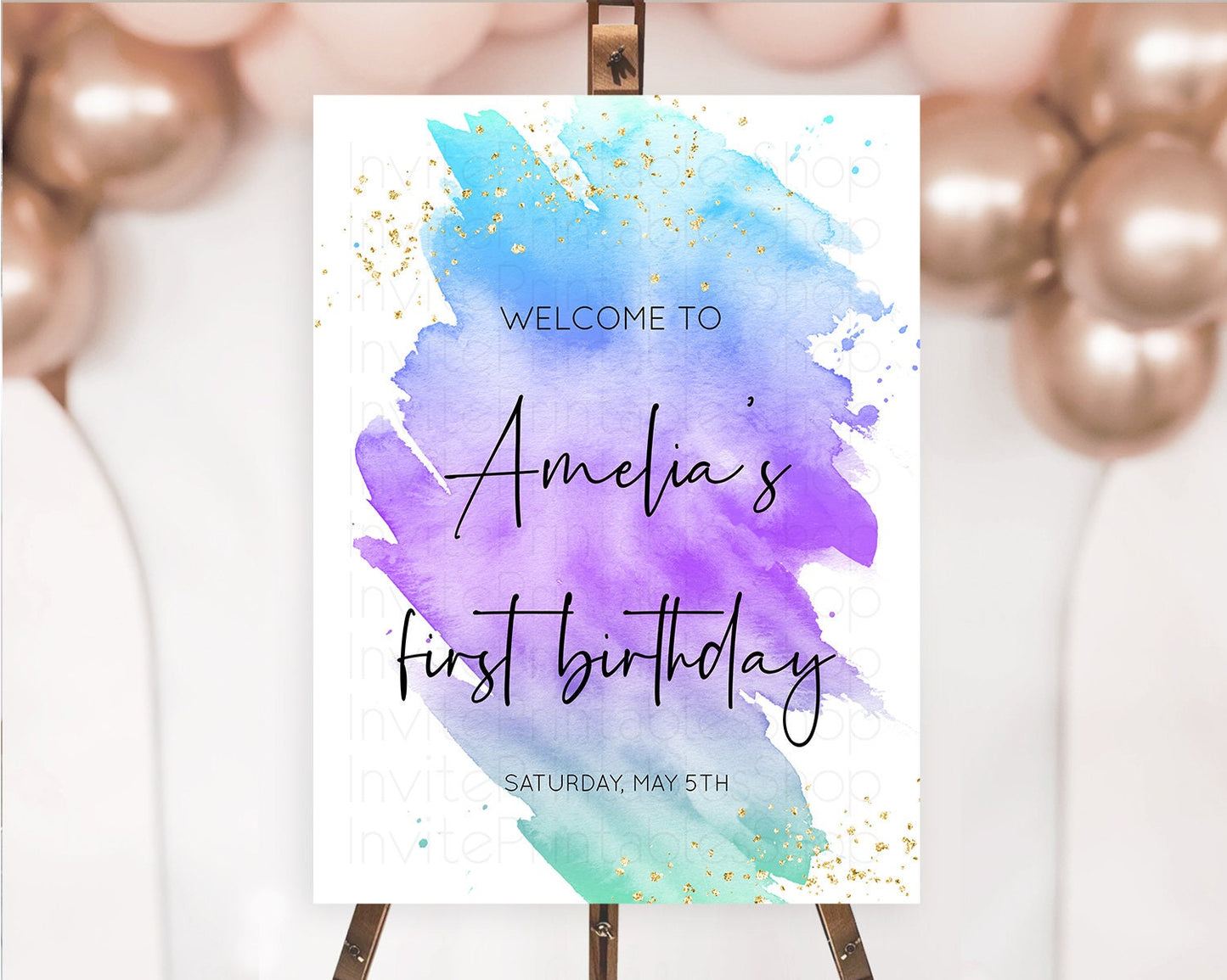 Pastel Welcome Sign Pastel Rainbow Welcome Sign Colorful Rainbow Confetti Watercolor Glitter Pastel First Birthday Welcome Sign D10491