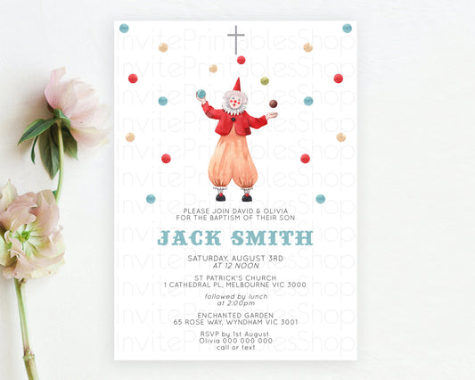 Editable Circus Baptism Invitation Carnival Baptism 1st Birthday Invitation