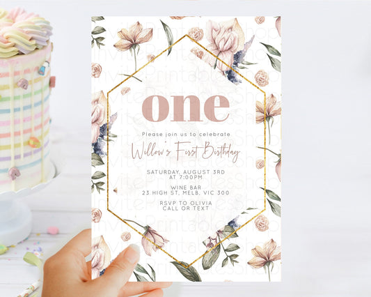 Secret Garden Invitation Wildflower Birthday Invitation Pastel Flowers Invite Enchanted Garden Boho Floral 3rd 2nd First Birthday D10504