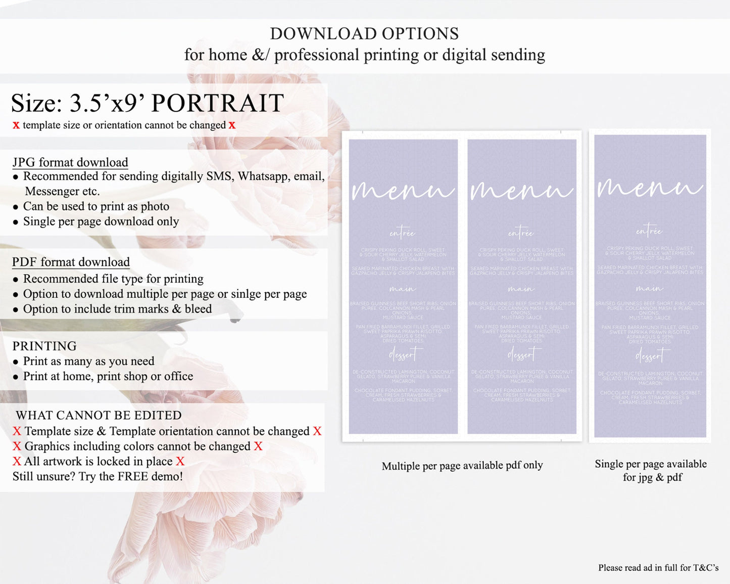 Purple Menu Pastel Purple Menu Template Purple Minimal Table Decor Modern Purple Menu Simple Purple Dinner Dessert Menu Food Menu D10942