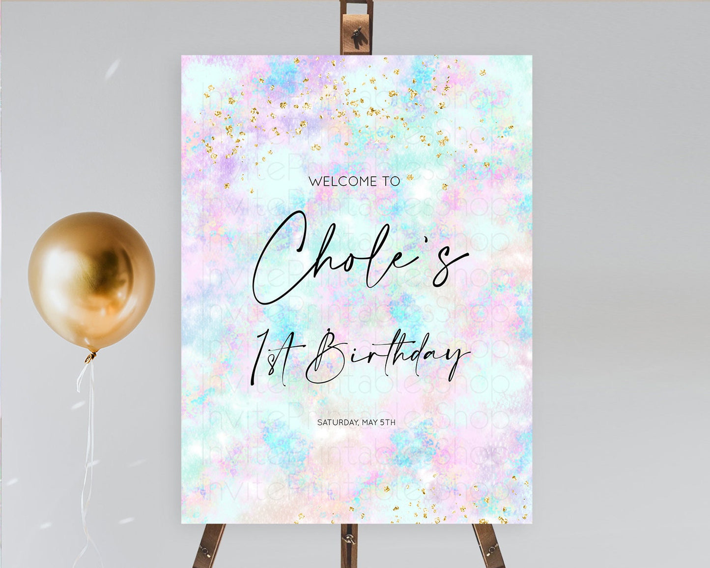 Pastel Welcome Sign Pastel Rainbow Welcome Sign Colorful Rainbow Confetti Watercolor Glitter Pastel First Birthday Welcome Sign D10652
