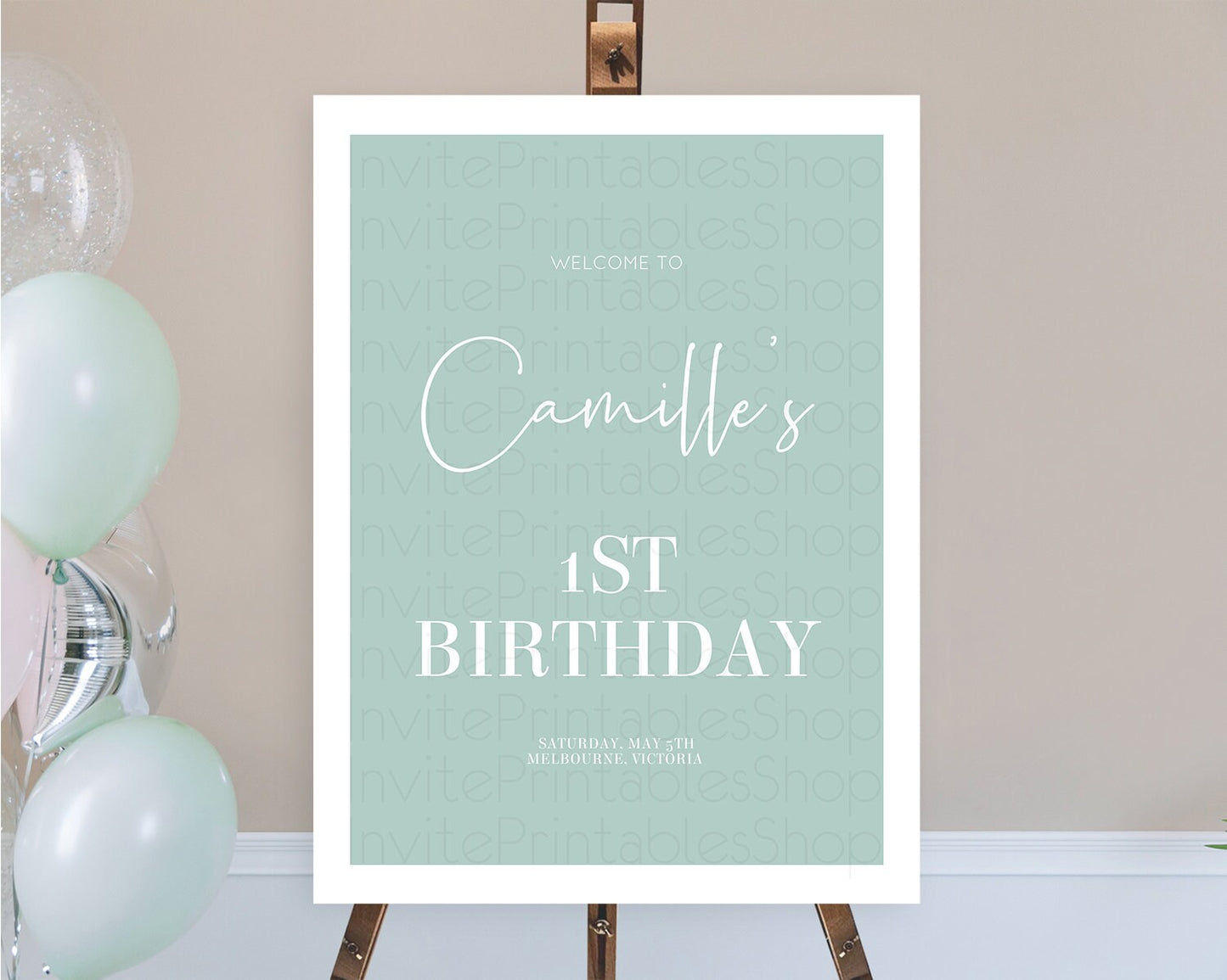 Green Welcome Sign Plain Green Welcome Board Minimalist Pastel Green Welcome Poster Modern Green First Birthday Welcome Sign D10736