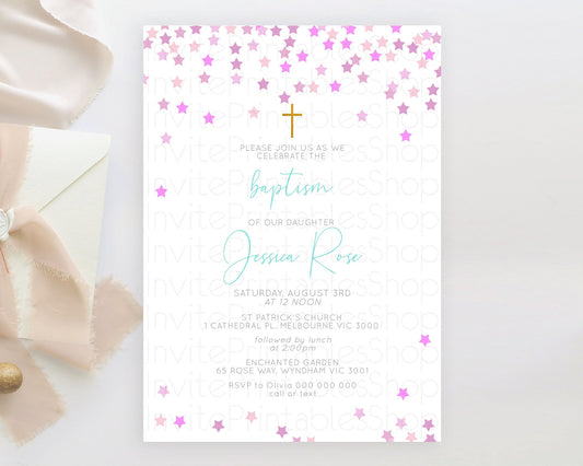 Editable Star Baptism Invitation Pastel Stars Baptism 1st Birthday Invitatio