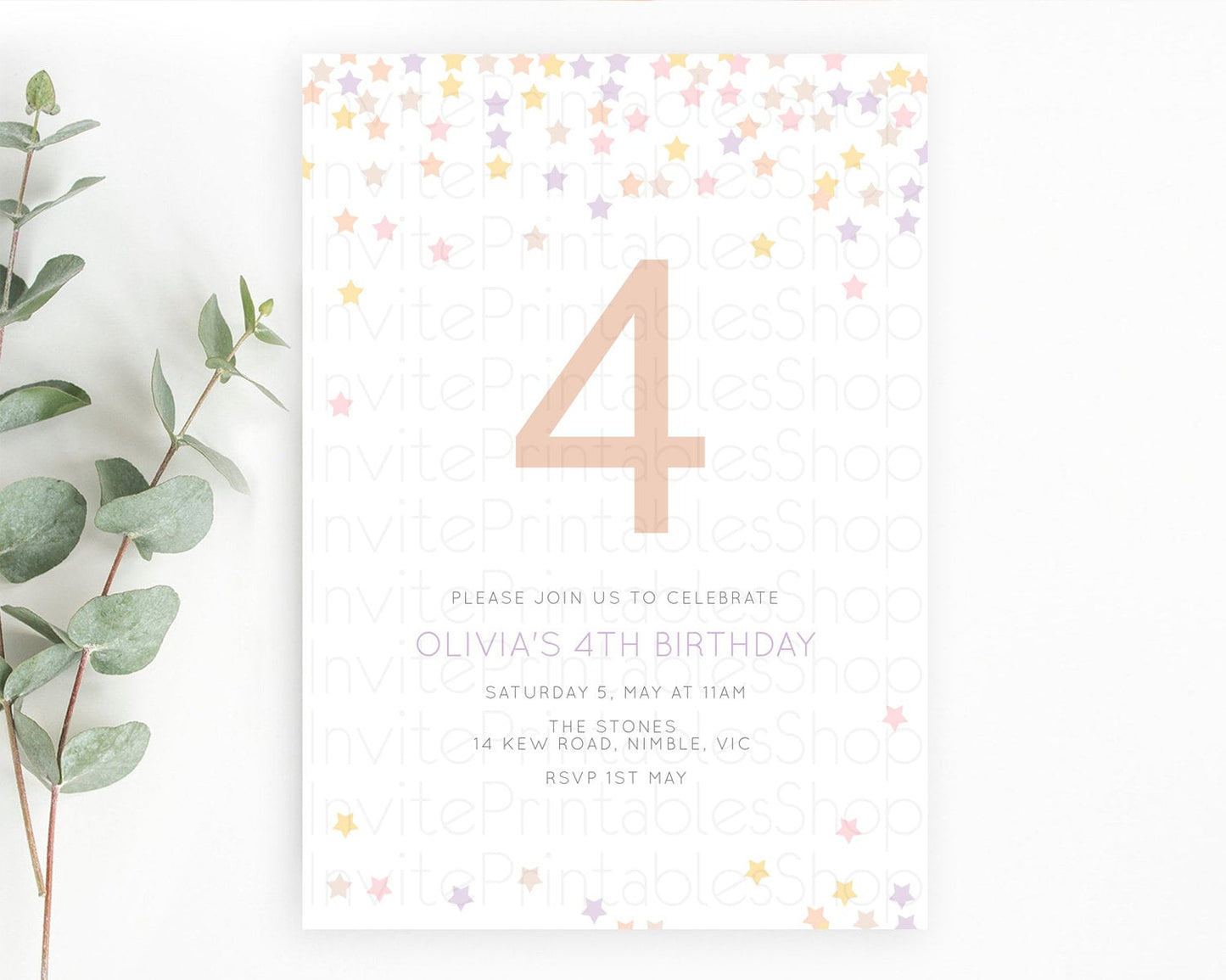 Star Birthday Invitation Pastel Stars Invite Shooting Star Party Rainbow Colorful Confetti Twinkle Little Star 2nd First Birthday D10810