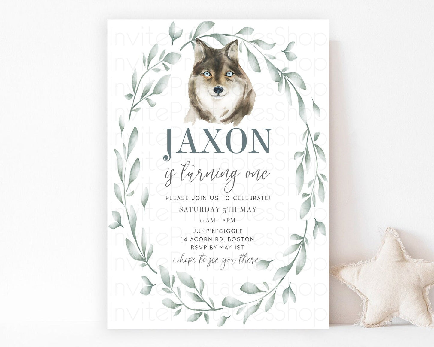 Wolf Birthday Invitation Wolf Invitation Pastel Wolf Birthday Enchanted Forest Woods Wolf Floral Invitation Howling Birthday Party 100203