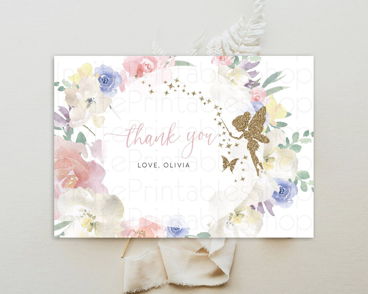 Fairy Thank You Fairy Thank You Card Enchanted Garden Pastel Butterfly Birthday Thank You Floral Secret Garden Teacher Thank You D10852
