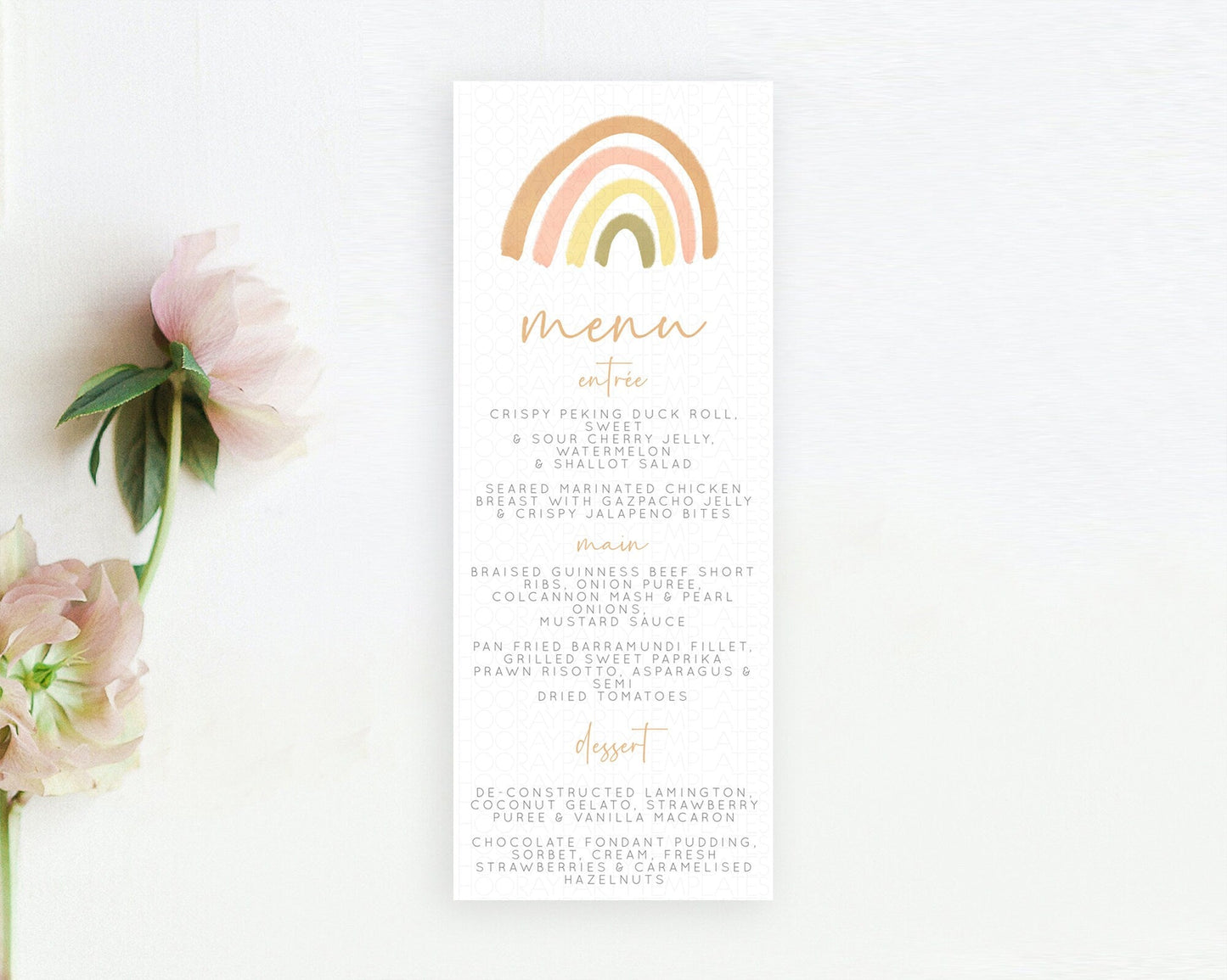Pastel Rainbow Menu Boho Rainbow Menu Template Rainbow Boho Table Decor Pastel Rainbow Dinner Dessert Menu Rainbow Party Food Menu D10684