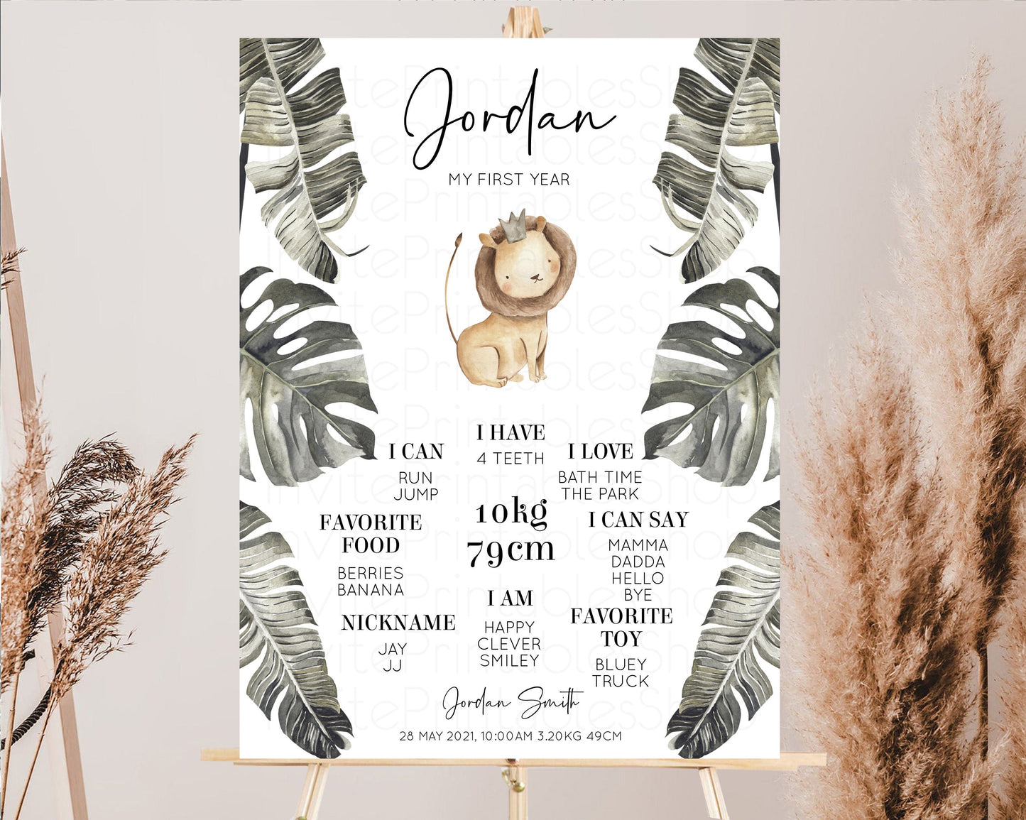 Editable Baby Cub Milestone Sign Board Safari Lion King 1st Birthday Board J
