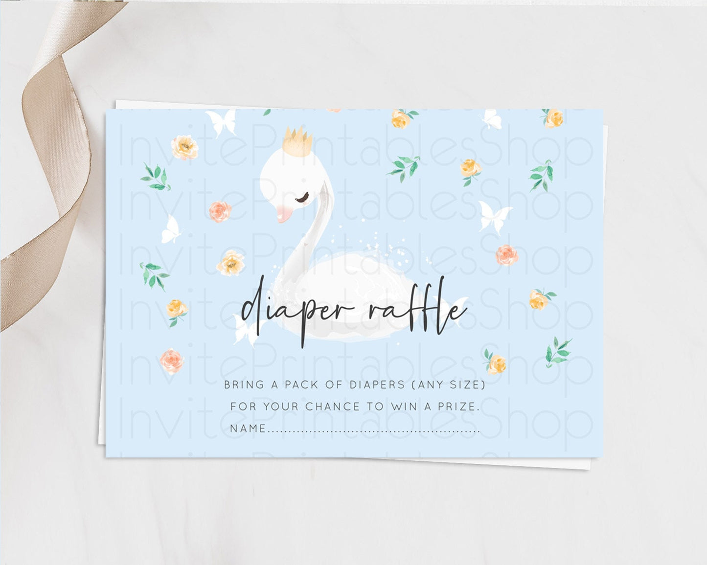 Swan Diaper Raffle Card Swan Princess Ballet Diaper Raffle Insert Enchanted Swan Lake Diaper Ticket Secret Garden Floral Raffle Game D10903