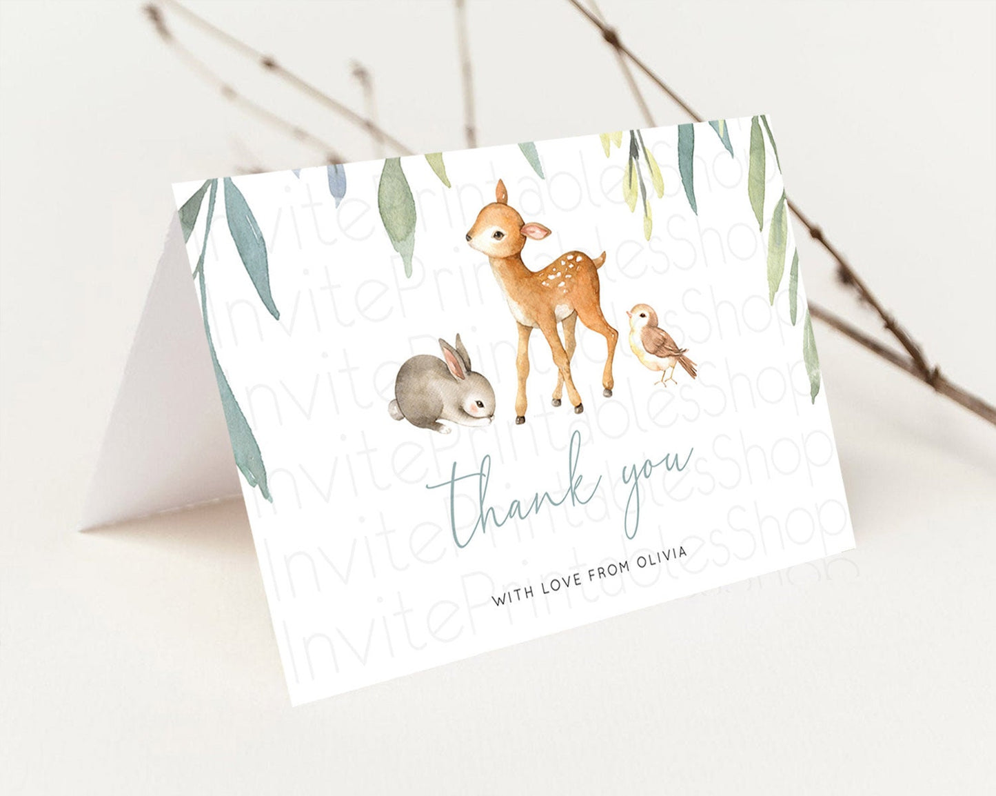 Fawn Thank You Deer Thank You Card Pastel Floral Deer Birthday Thank You Card Enchanted Forest Butterfly Deer Teacher Thank You Card D10919