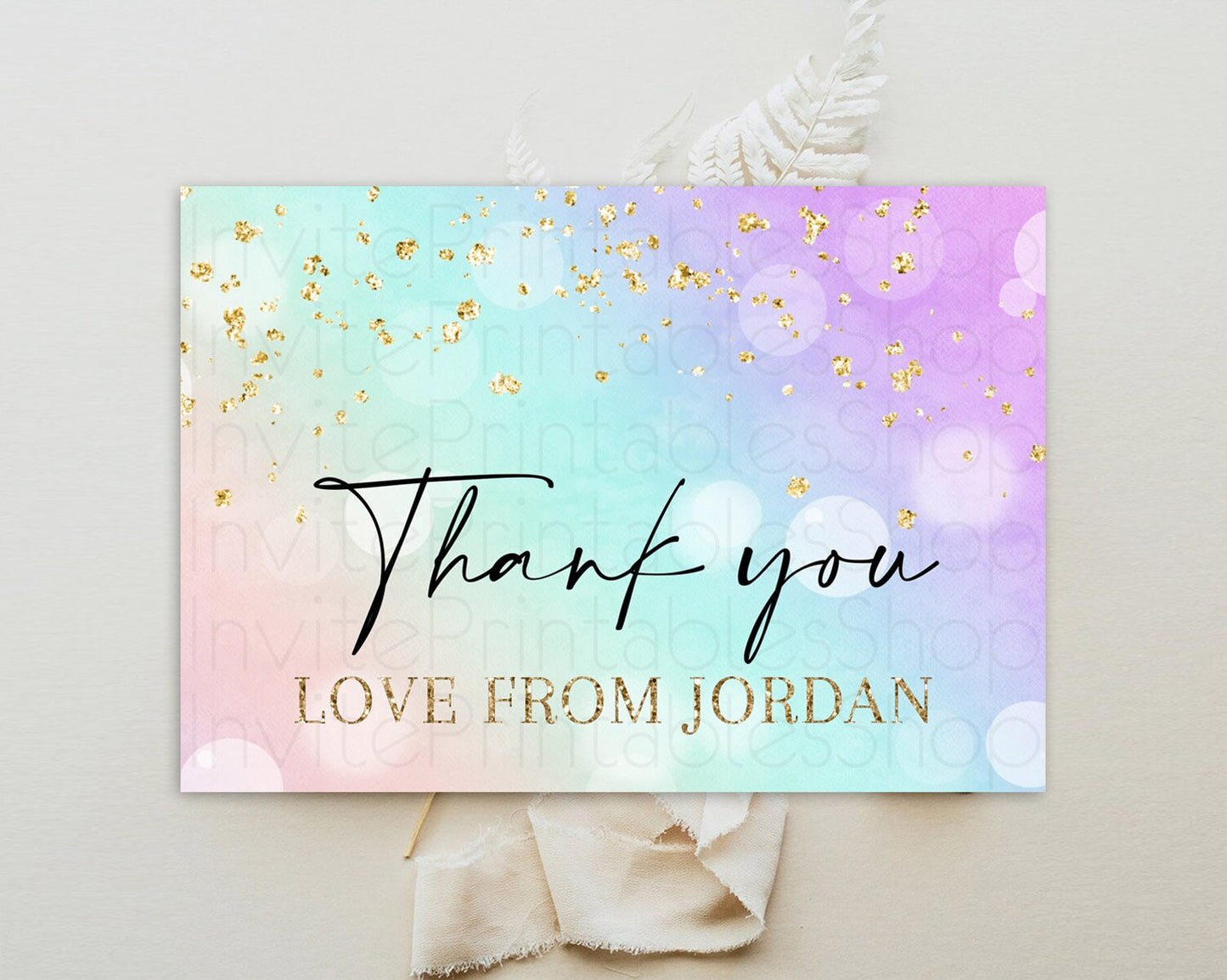 Pastel Thank You Rainbow Thank You Card Colorful Pastel Birthday Thank You Card Confetti Watercolor Pastel Teacher Thank You Cards D10618