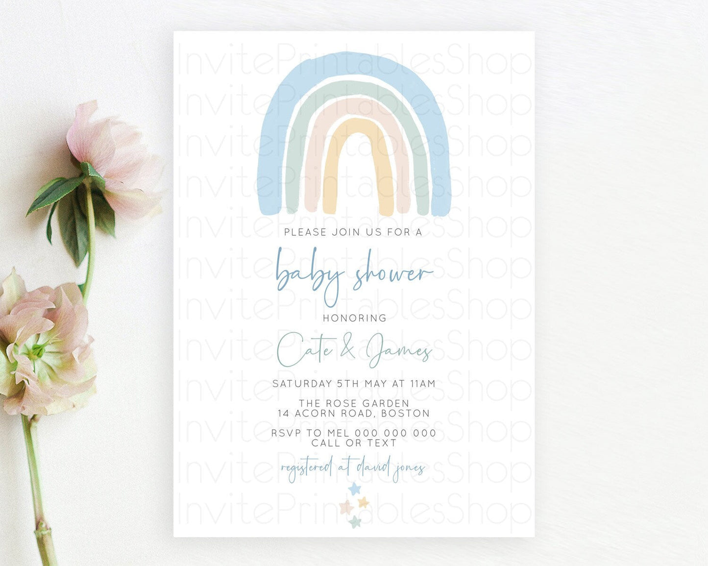 Pastel Rainbow Baby Shower Invitation Pastel Rainbow Invitation Rainbow Baby Invitation Pastel Invitation Boho Rainbow Invitation D10200