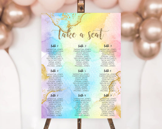 Editable Rainbow Seating Chart Pastel Seating Chart Colorful Pastel Watercol
