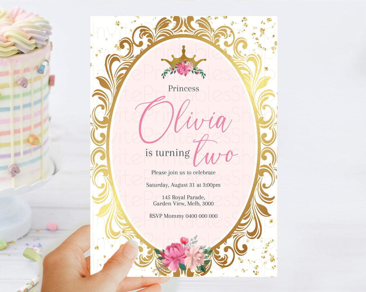 Princess Birthday Invitation Castle Invitation Royal Birthday Fairy Tale Enchanted Mirror Pastel Floral Garden 1st First Birthday D10743