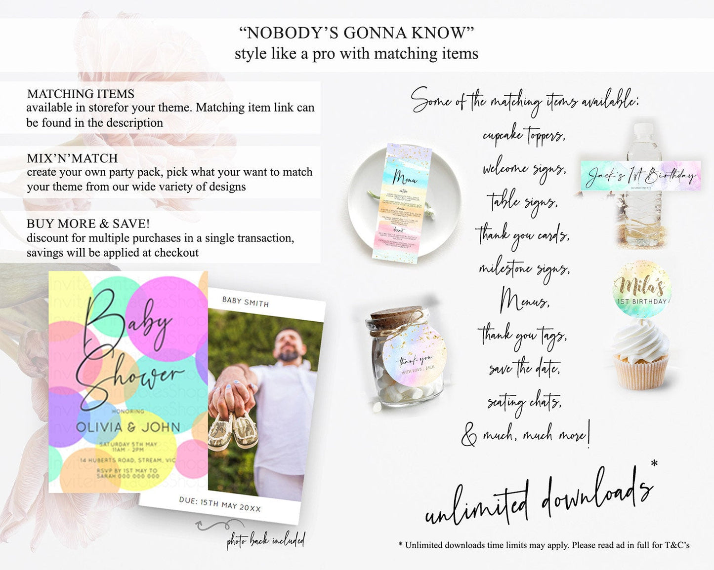 Pastel Rainbow Baby Shower Invitation: Confetti, Sprinkles, Bubbles, POP Theme, Colorful Rainbow Green, Purple, Yellow, and Orange D10888