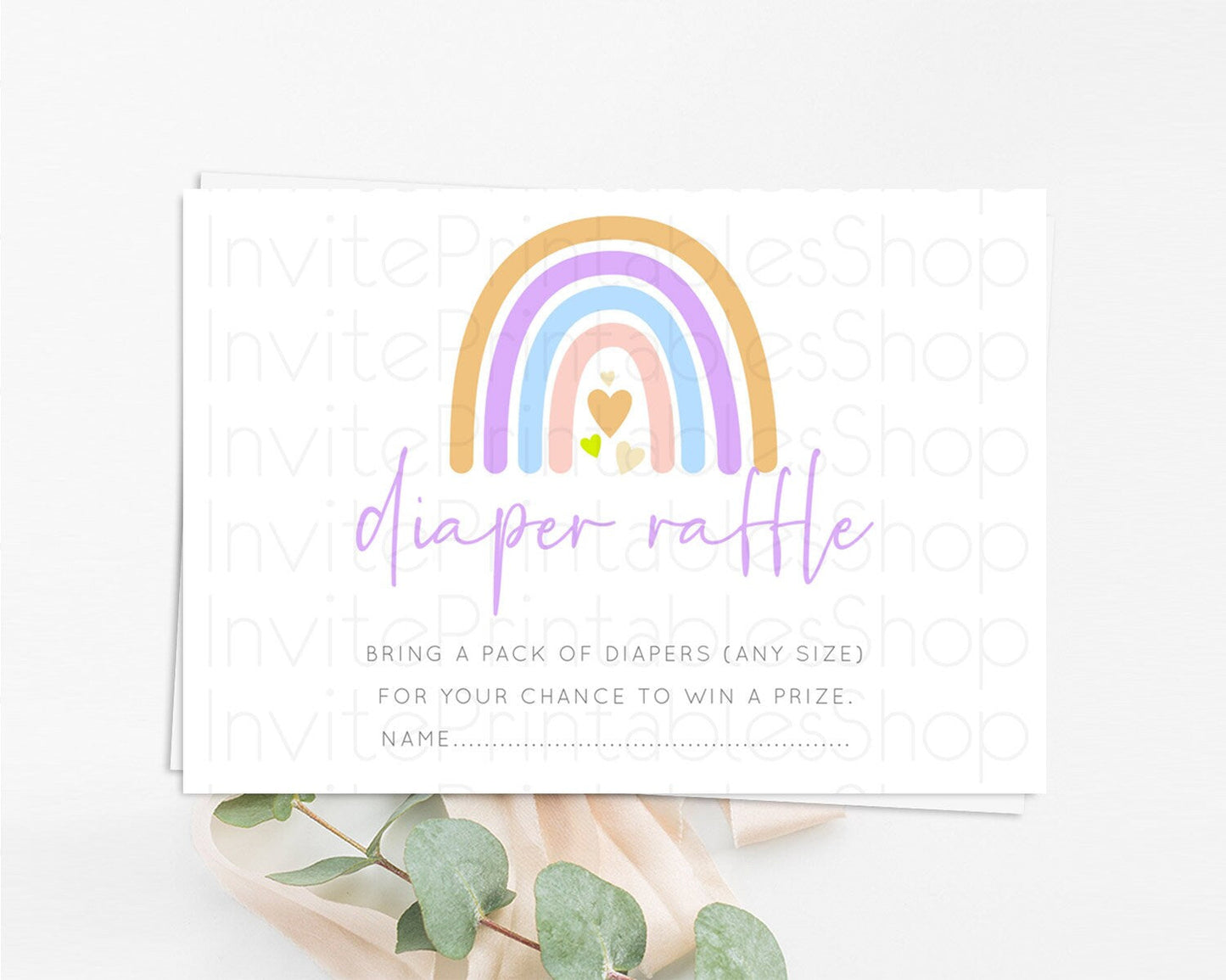 Pastel Rainbow Diaper Raffle Card Boho Rainbow Diaper Insert Boho Rainbow Diaper Ticket Pastel Watercolor Baby Shower Raffle Game D10238