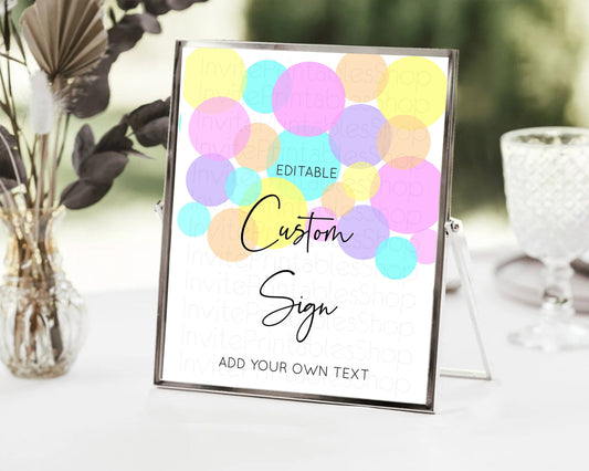 Editable Pastel Confetti Sign Colorful Sprinkles Table Sign Decor Rainbow Pa
