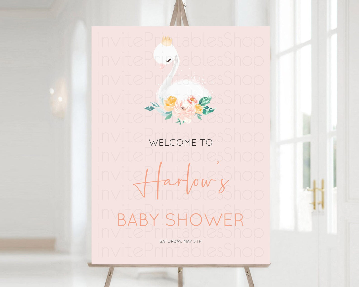 Swan Baby Shower Welcome Board Swan Princess Ballet Welcome Sign Enchanted Swan Lake Secret Garden Pastel Floral Swan Welcome Sign D10388