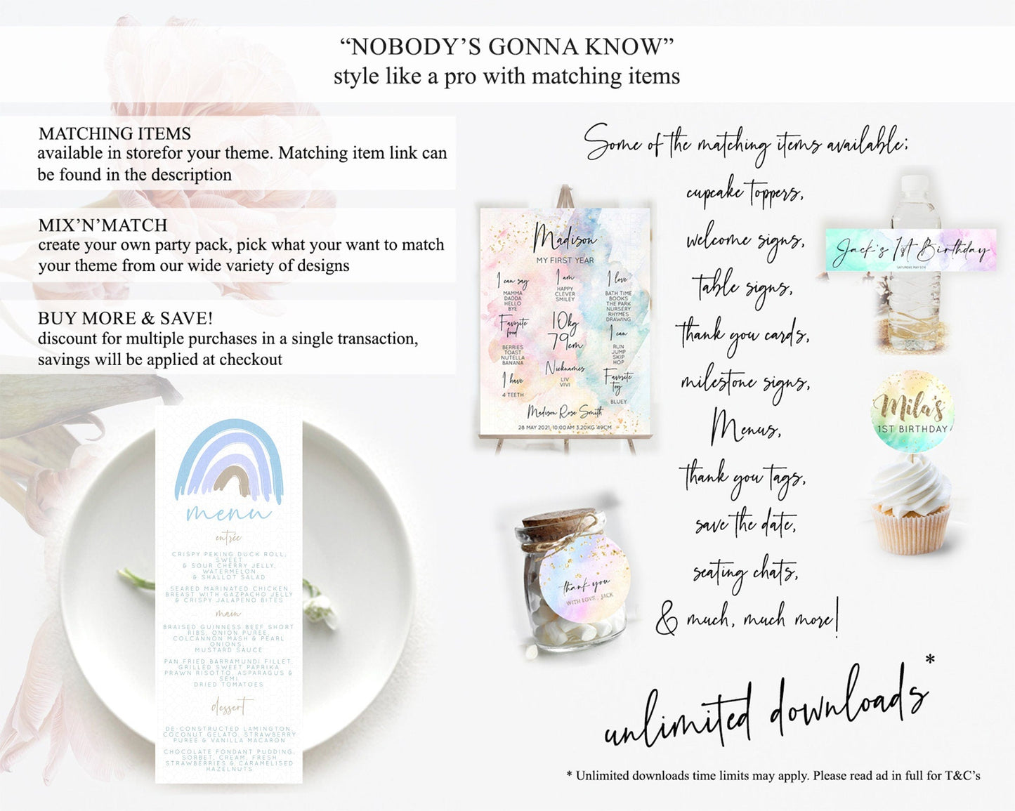 Pastel Rainbow Menu Boho Rainbow Menu Template Rainbow Boho Table Decor Pastel Rainbow Dinner Dessert Menu Rainbow Party Food Menu D10352